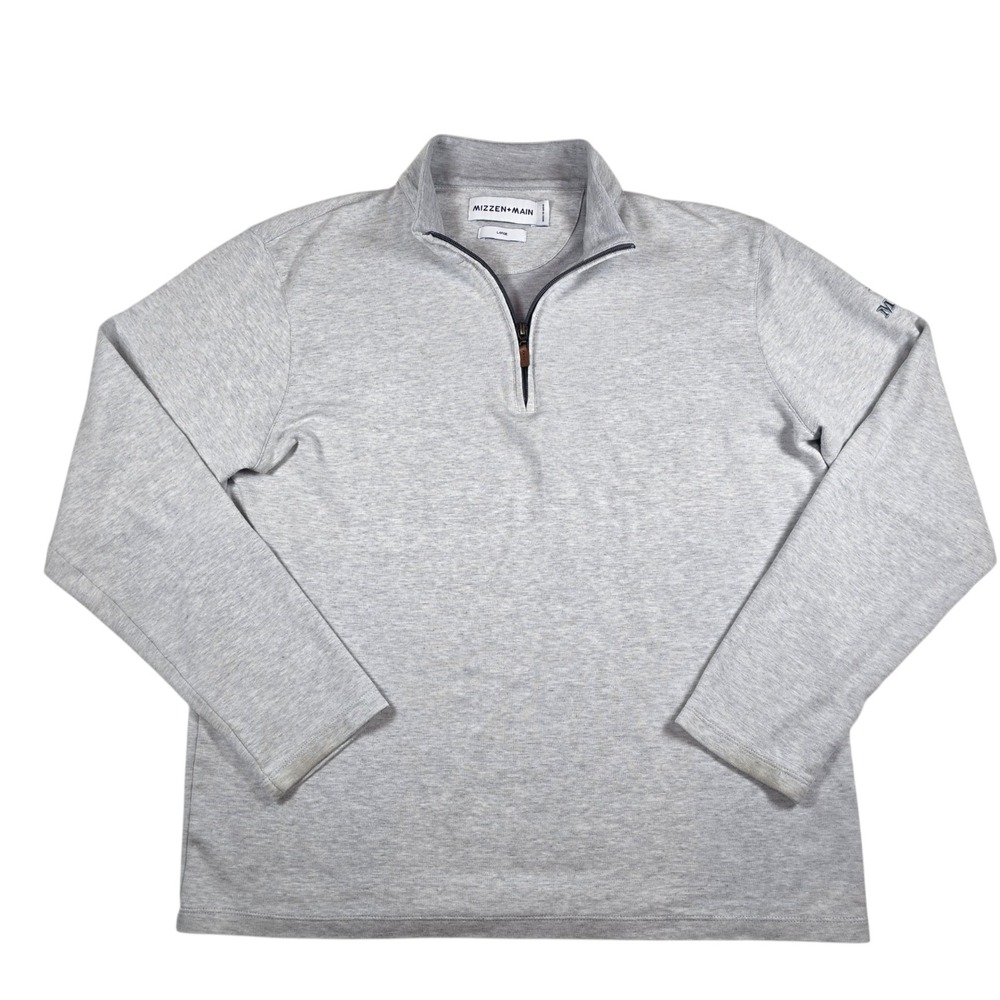 Mizzen + Main Proflex Heather Gray 1/4 Zip Performance Golf Pullover Mens L LOGO